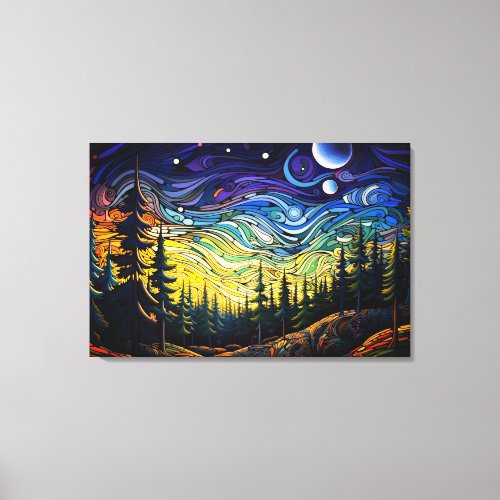 Abstract Colorful Forest Tree Sunset Landscape Canvas Print