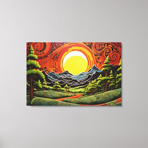 Abstract Colorful Forest Tree Sunset Landscape Canvas Print