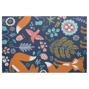 Abstract Colorful Foxes & Flowers Illustration Fabric