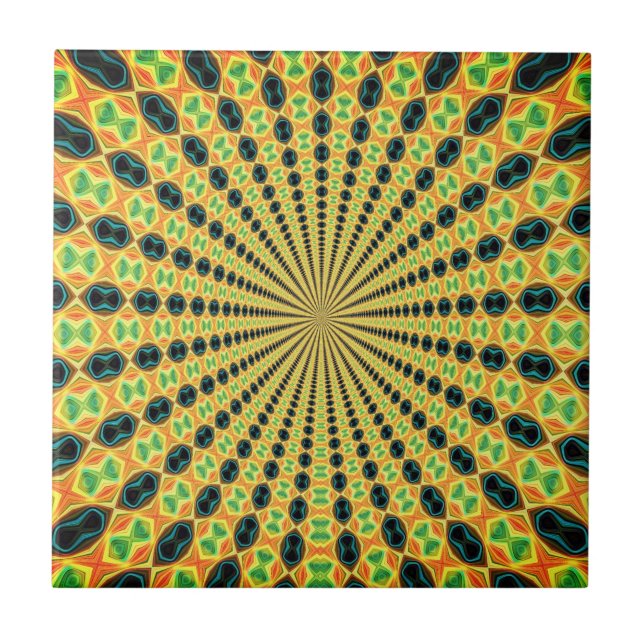 Abstract Colorful Fractal Light Waves Ceramic Tile (Front)