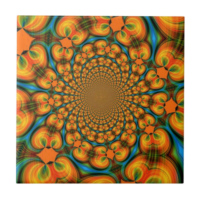Abstract Colorful Fractal Light Waves Ceramic Tile (Front)