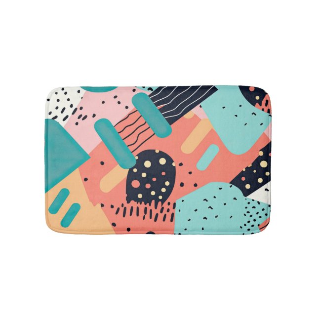 Abstract colorful funky 80's Memphis style pattern Bath Mat (Front)