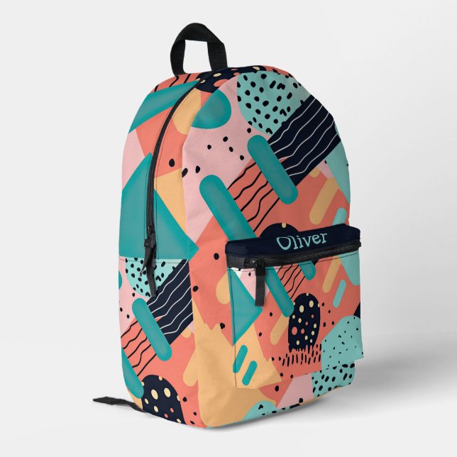 Abstract colorful funky 80's Memphis style pattern Printed Backpack (Back Corner Left)