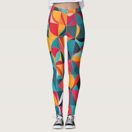Abstract Colorful Geometric Design Large Print Leggings