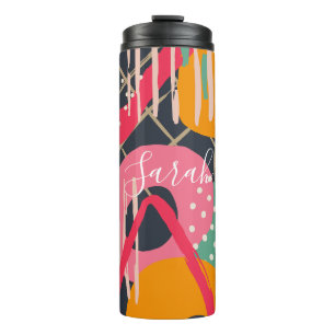 Abstract Colorful Geometric Elegant Monogram Name  Thermal Tumbler