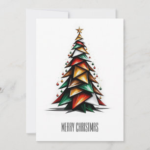 Abstract Colorful Geometric Merry Christmas Tree Holiday Card
