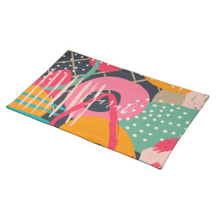 Abstract Colorful Geometric Modern Monogram Name  Cloth Placemat