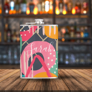 Abstract Colorful Geometric Monogram Name Design Flask