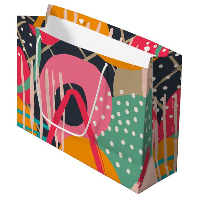 Abstract Colorful Geometric Monogram Name Design Large Gift Bag (Front Angled)