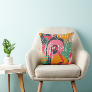 Abstract Colorful Geometric Monogram Name Design Throw Pillow