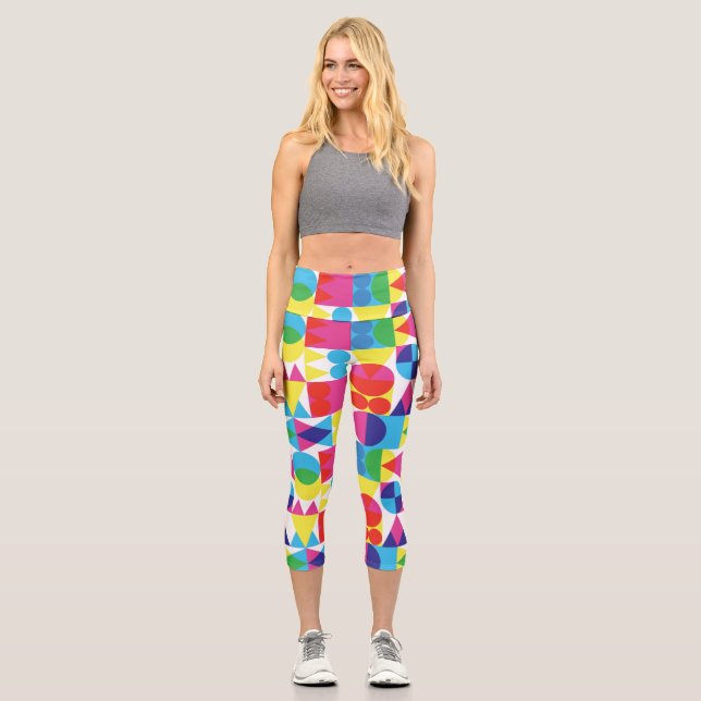 Abstract colorful geometric pattern design. capri leggings (Front)