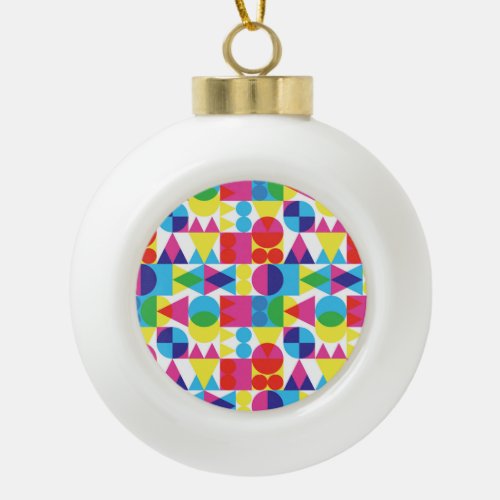 Abstract colorful geometric pattern design ceramic ball christmas ornament