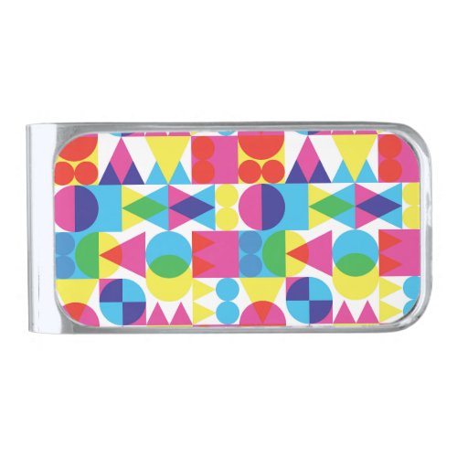 Abstract colorful geometric pattern design silver finish money clip