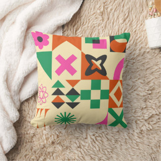 Abstract Colorful Geometric Patterns Green Throw Pillow