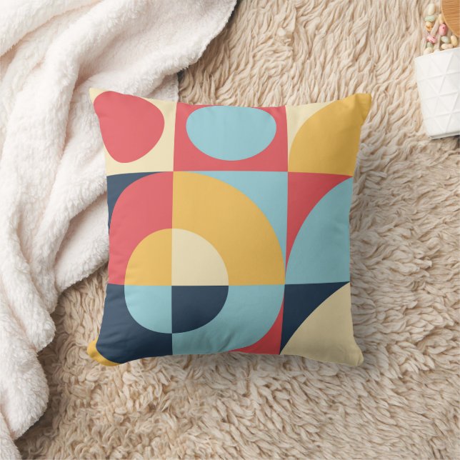 Abstract Colorful Geometric Patterns Red Yellow Throw Pillow (Blanket)