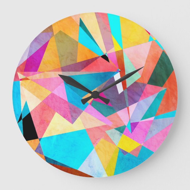 Abstract Colorful Geometric Watercolor Background Large Clock (Front)