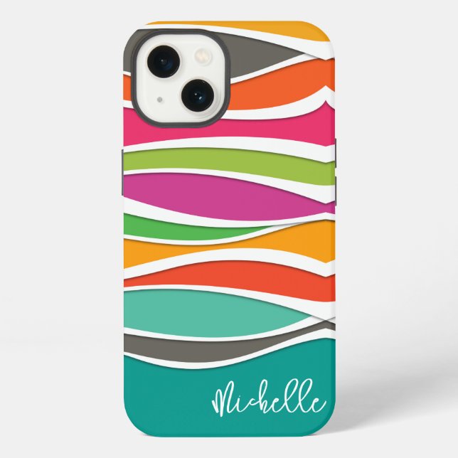 Abstract colorful geometric waves pattern name iphone case (Back)
