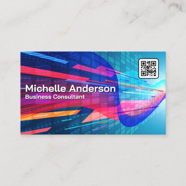 Abstract Colorful Geometrics | Qr code  Business Card (Front)