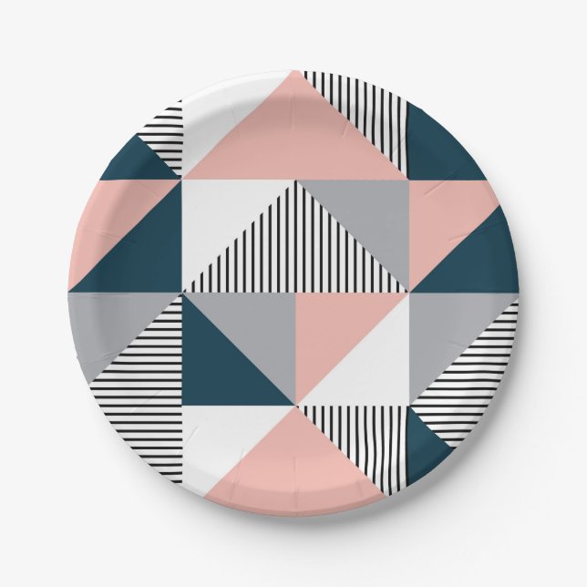 Abstract colorful geometry paper plates (Front)
