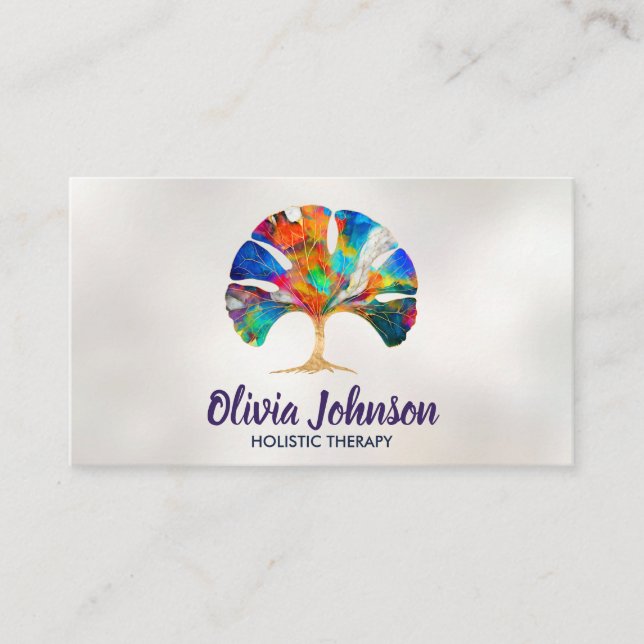 Abstract Colorful Gingko leaf Tree Business Card (Front)