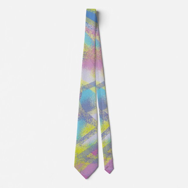 Abstract colorful glass design purple yellow blue neck tie (Front)