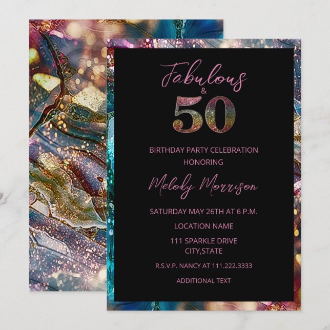 Abstract Colorful Glitter 50th Birthday Invitation (Front/Back)