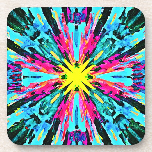 Abstract Colorful Glow Pattern Beverage Coaster (Front)
