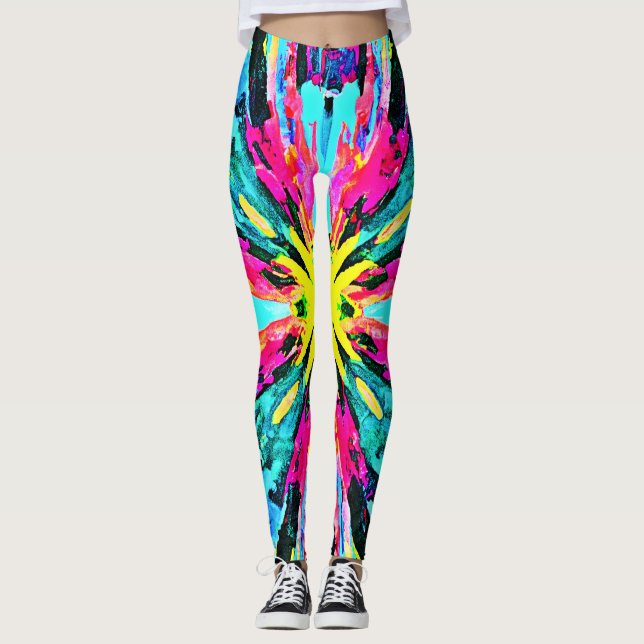 Abstract Colorful Glow Pattern Leggings (Front)
