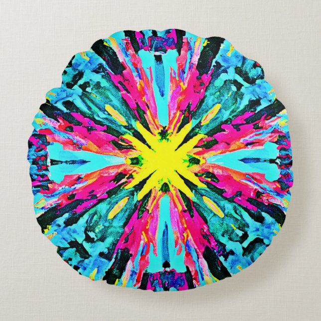 Abstract Colorful Glow Pattern Round Pillow (Front)