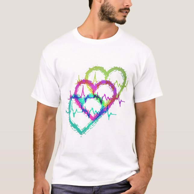 Abstract Colorful Heart Design T-Shirt (Front)
