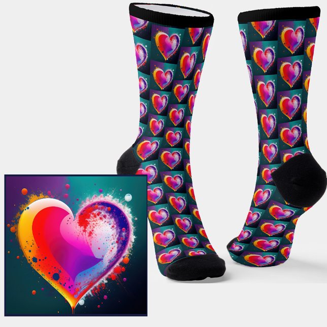 Abstract Colorful Heart on Black Socks (Creator Uploaded)
