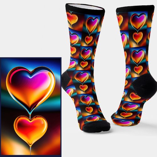 Abstract Colorful Hearts on Black Socks