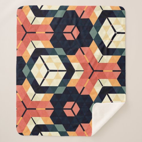 Abstract colorful hexagon square geometric seamles sherpa blanket