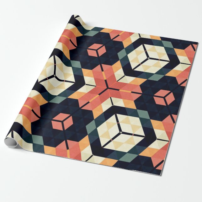 Abstract colorful hexagon square geometric seamles wrapping paper (Unrolled)