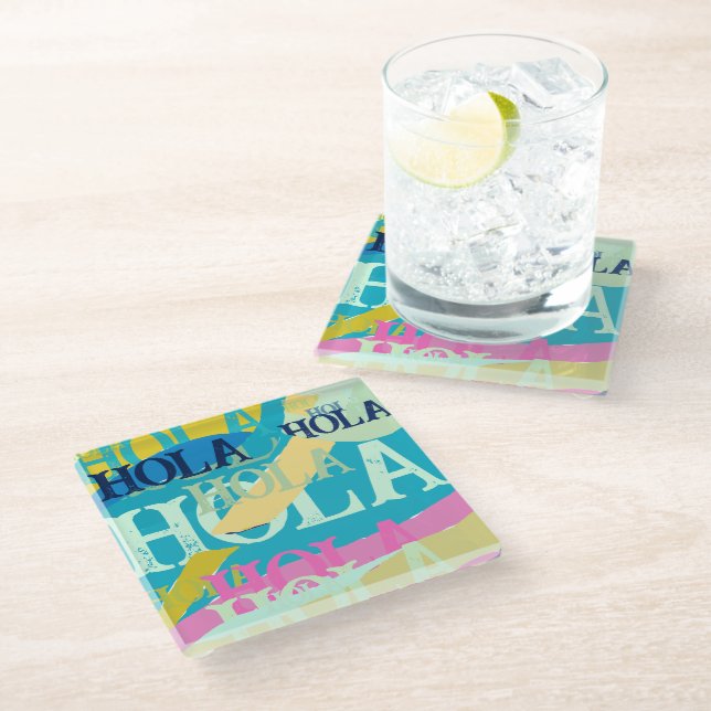 Abstract Colorful Hola Glass Coaster (Angled)