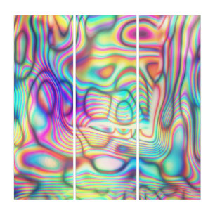 Abstract Colorful Holographic Wall Art Triptych
