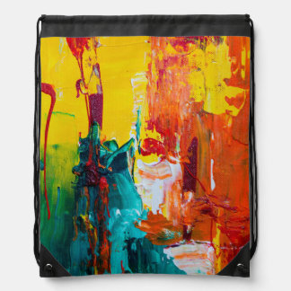 Abstract colorful image on drawstring backpack