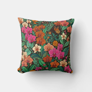 Abstract Colorful Indian Orchid Throw Pillow