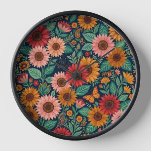 Abstract Colorful Indian Sunflowers Art Clocks
