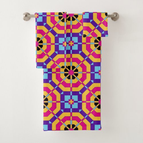 Abstract Colorful Kaleidoscope Geometric Pattern Bath Towel Set