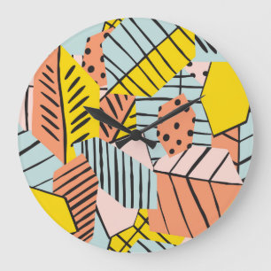 Abstract colorful leaves, nature pattern. large clock