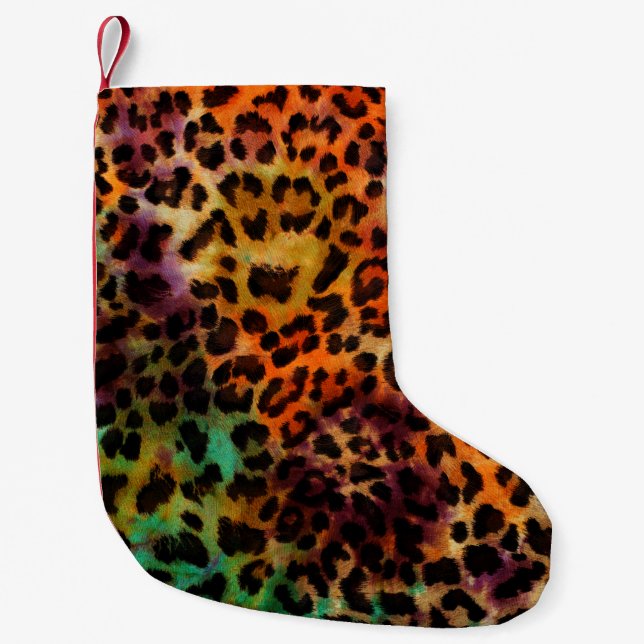 abstract colorful leopard texture pattern small christmas stocking (Front)