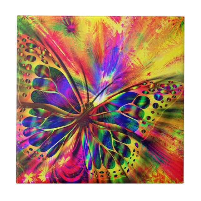Abstract Colorful Light Butterfly Ceramic Tile (Front)