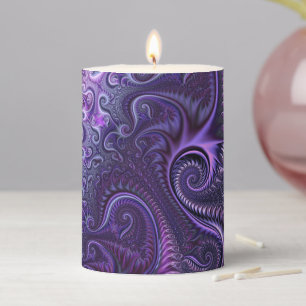 Abstract Colorful Lilac & Violet Spiral Pattern Pillar Candle