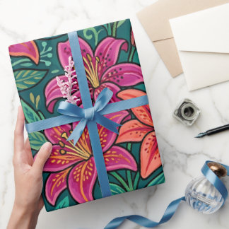 Abstract Colorful Lilies Monarch Wrapping Paper
