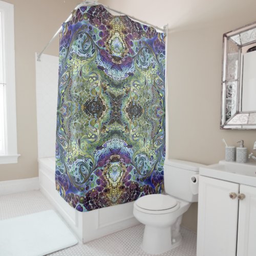 Abstract Colorful Mandala olive sage purple blue Shower Curtain