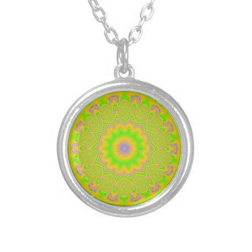 abstract   colorful  mandala silver plated necklace