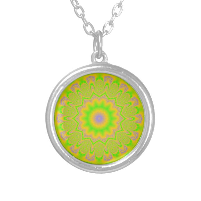 abstract   colorful  mandala silver plated necklace (Front)