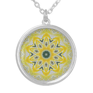 abstract colorful mandala silver plated necklace