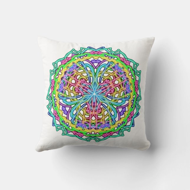 Abstract Colorful Mandala Throw Pillow (Back)